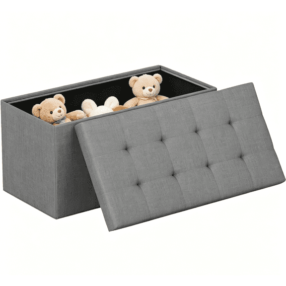 BORGEBY 30 Inches Folding Storage Ottoman Bench,End of Bed Foot Rest Stools Ottoman Storage Chest for Entryway, Living Room, Bedroom, Gray