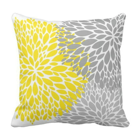 BPBOP Flower Modern Yellow and Grey Floral Dahlia Pillowcase Cushion Cover 16x16 inches