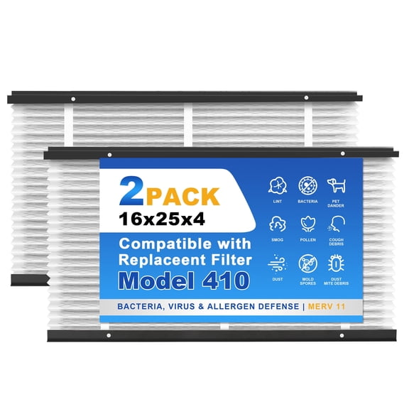 SNAPZY 410 Replacement Filter Compatible with AprilAire Air Purifier Models 1410 1610 2140 2400 2410 2416 3410 4400 2400 Upgrade Kit 1413, Merv 11 Whole House Furnace Filters 16x25x4, 2-Pack