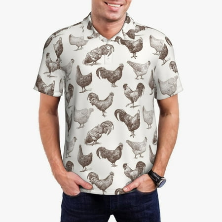Haiem Chickens Pattern Mens Polo Shirts Quick Dry Short Sleeve Golf T Shirt Performance Moisture Wicking Casual Workout-3X-Large
