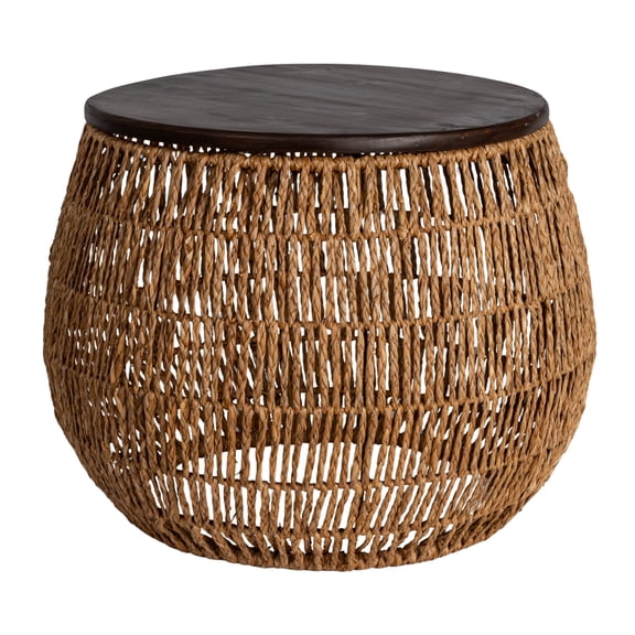 Bloomingville Hand-Woven Seagrass and Pine Wood Round Side Table, Natural