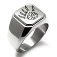 thumbnail image 1 of Stainless Steel Ferocious Bear Claw Engraved Square Flat Top Biker Style Polished Ring, 1 of 1