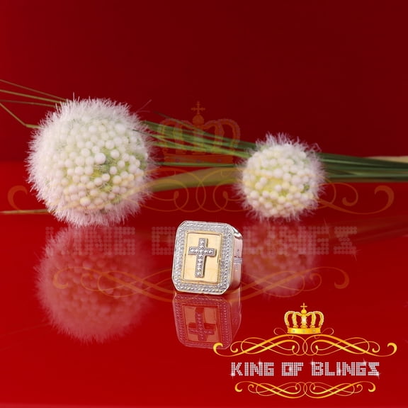 King Of Bling's Men's 0.25ct Silver Diamond Yellow Square Adjustable Ring From Size 10 to 12