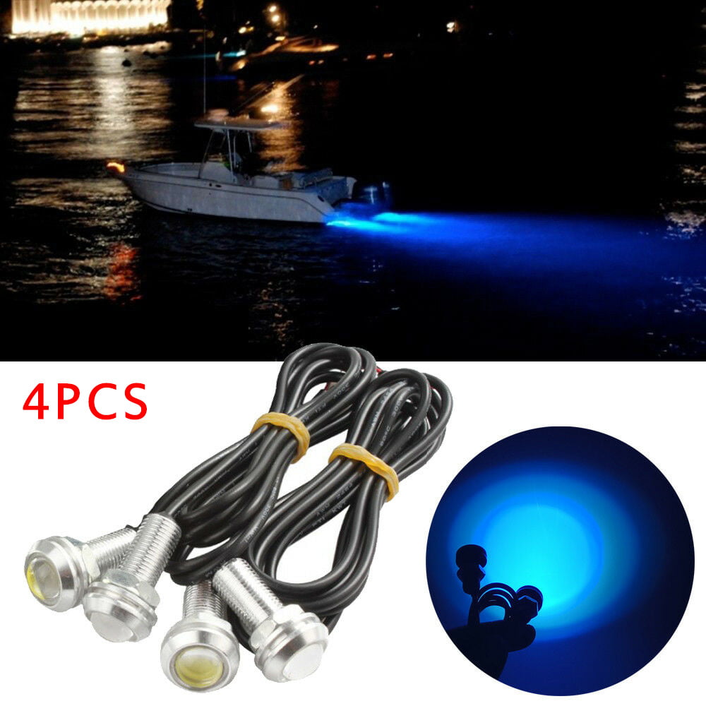 4x Blue LED Boat Light Silver Waterproof Outrigger Spreader Transom Underwater 