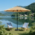 thumbnail image 3 of edx 10ft 3-Tier Solar LED Patio Umbrella with Tilt Adjustment and UV-Resistant Polyester Fabric, Outdoor Market Umbrella, Khaki, 3 of 6