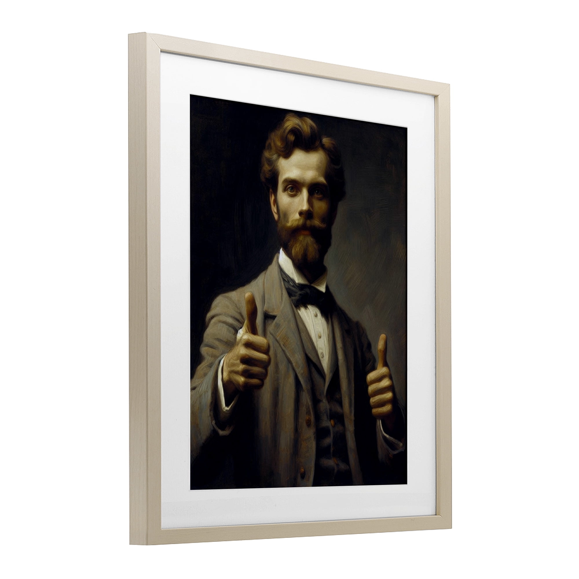 Funny Thumbs Up Gentleman Birch Framed Print Under Glass, design by Lettered and Lined
