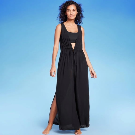 Women's Sleeveless Cover Up Maxi Duster - Kona Sol™ Black S/M