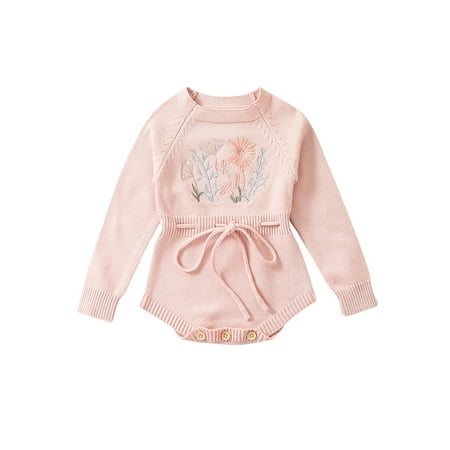 

Cenuakty Baby Girls Casual Sweater Romper Long Sleeve Floral Embroidery Drawstring Princess Clothes