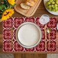 thumbnail image 4 of Red Boho Placemats Set of 12, Vintage Country Ethnic Abstract Flowers Art Placemats for Dining Table, Place Mats for Kitchen Tabletop, Waterproof Wipeable Dining Table Mats Set, 4 of 9
