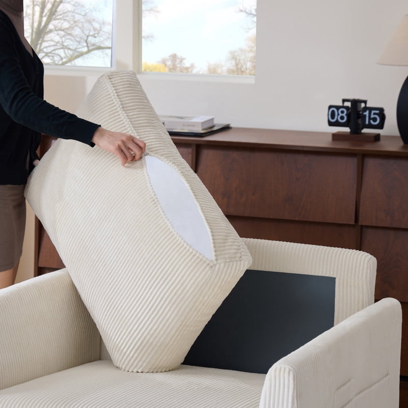 37.75"W Oversized Single Sofa, Corduroy Accent Reading Chair w/ Storage Pockets, Modern Upholstered Armchair w/ 2 Pillows