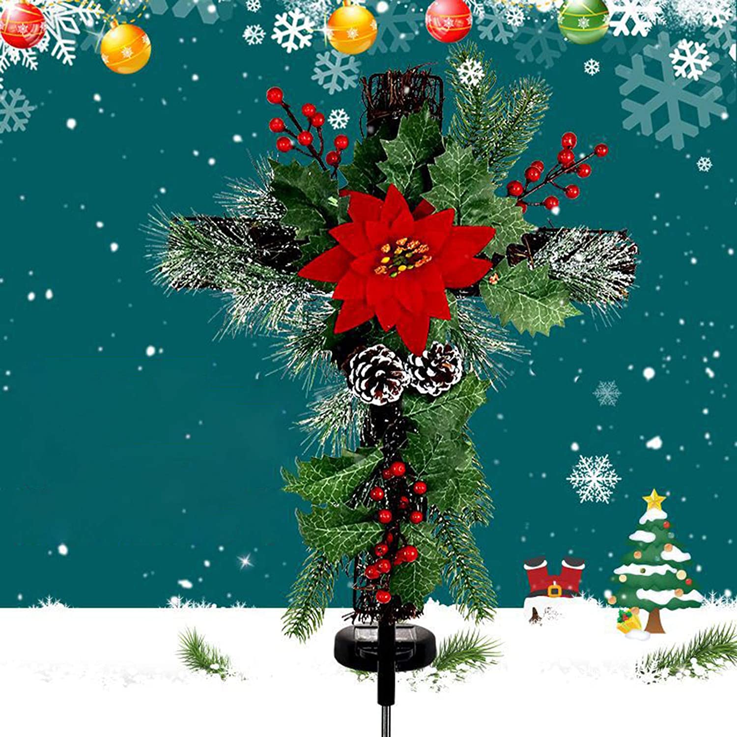 solar lighted christmas cross stake