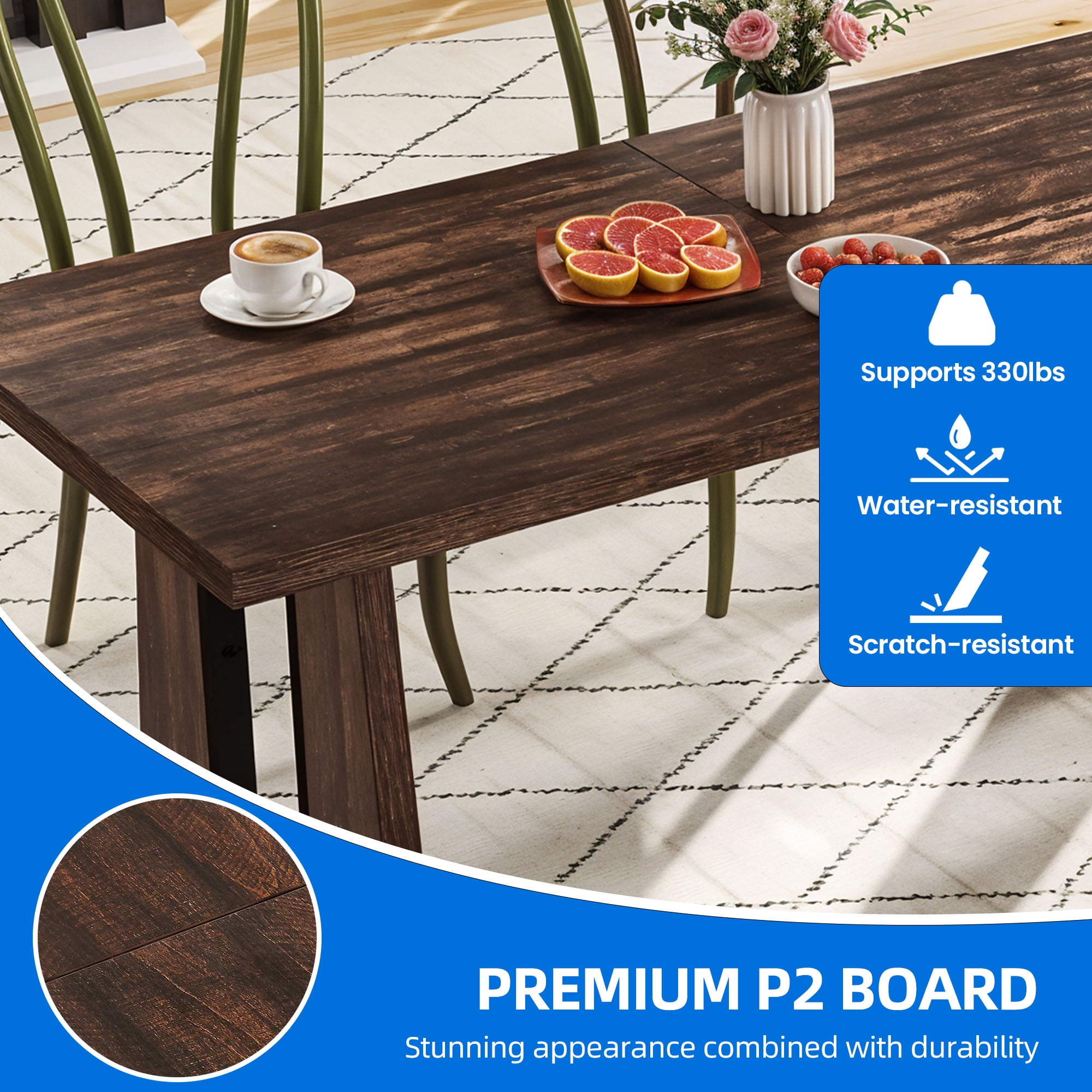 Uforic 70" Wood Dining Table for 6-8 Person, Farmhouse Rectangle Dining Table withHeavy Duty Leg, Kitchen Table for Gathering, Kitchen, Dining Living Room, Brown