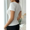 thumbnail image 5 of Women'S Summer Short Sleeve U Neck T Shirts Casual Ribbed Button Henley Knit Tops Blouse White L, 5 of 9