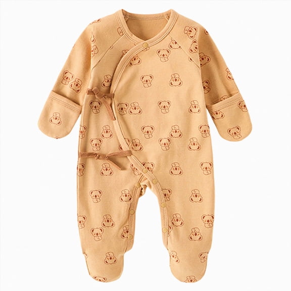 CAUYDY Baby Boy Coming Home Outfits Newborn Clothing Preemie Long Sleeve Romper Fall Winter Infant Boys Soft Pajamas Toddler Bodysuit 3-6M 9-12M 18-24M Brown for Sizes Newborn