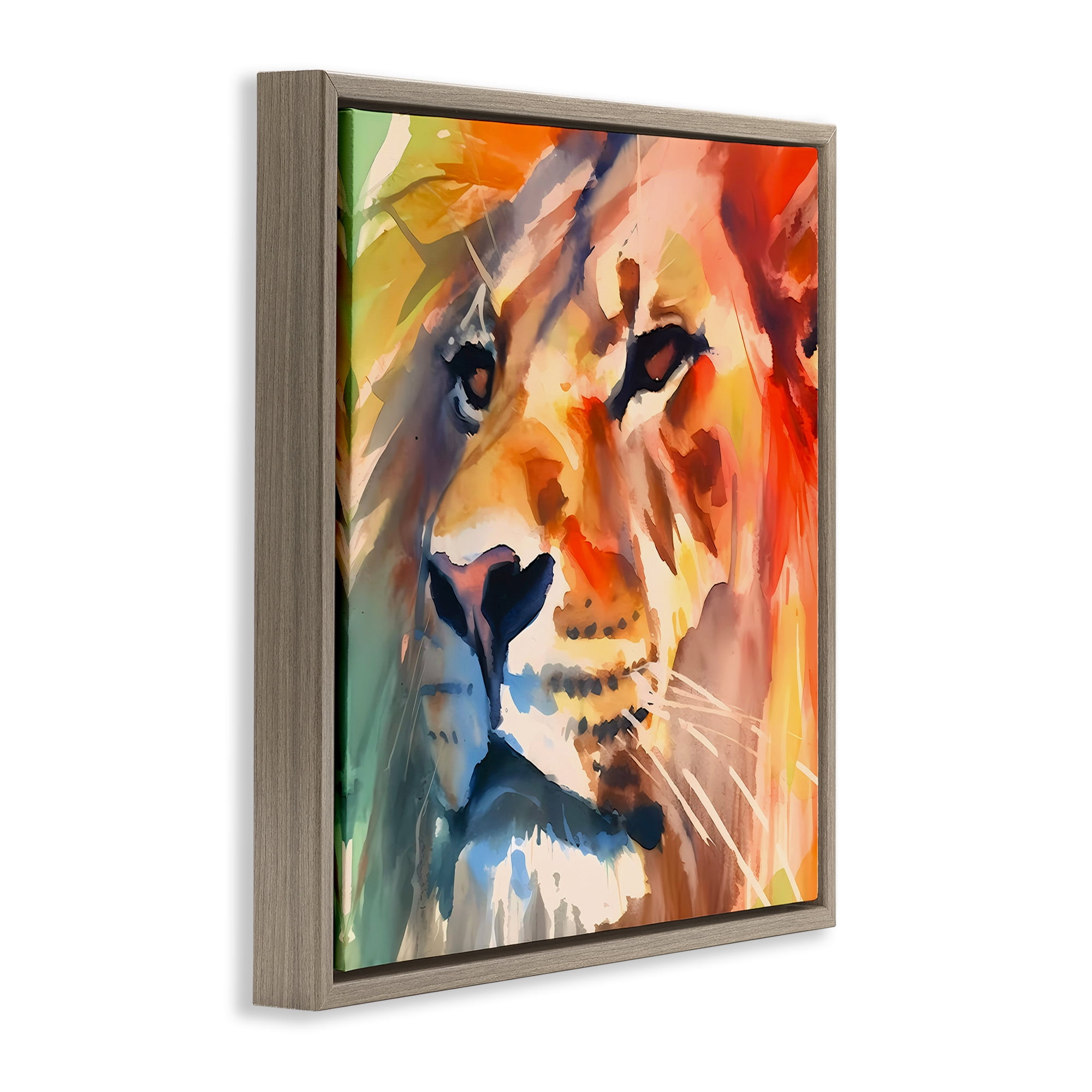Stupell Industries Strong Lion Gaze Animals & Insects Painting Brown Floater Framed Canvas Art Print Wall Art, 25 x 25