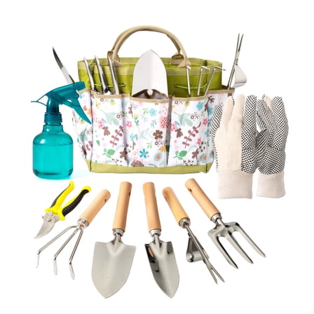 Bamworld 9-Piece Gardening Tools Set with Heavy Duty Rust-Proof Stainless Steel and Organizer Ideal Garden Gift for Women & Men, Garden Tool Kit for Gardening Supplies