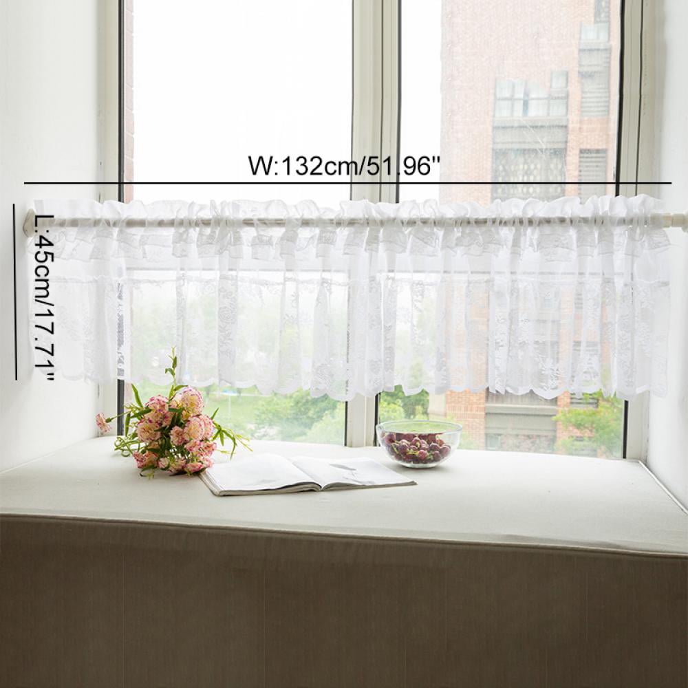 Pastoral Embroidered Lace Kitchen Bathroom Window Valance Curtain White 51x16 
