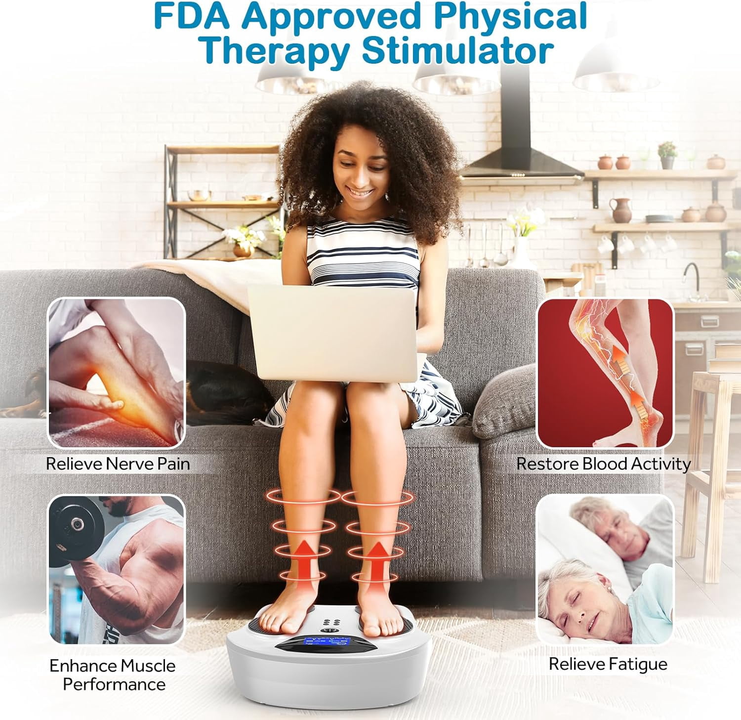 CNV Foot Nerve Muscle Stimulator Pro, TENS & EMS Foot Massager for Neuropathy, Circulation and Body Pain Relief, Electric Feet Legs Blood Circulation Machine, FSA or HSA Eligible