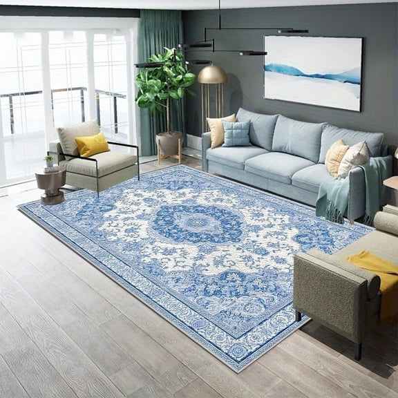 1PC Blue and White Patterned Area Rug Local Rug, Lightweight Washable Easy-to-Manage Carpet Floor Mat Festival Gift, Suitable for Living Room, Bedroom, Dining Room, Bathroom, Entryway, Choose Room De