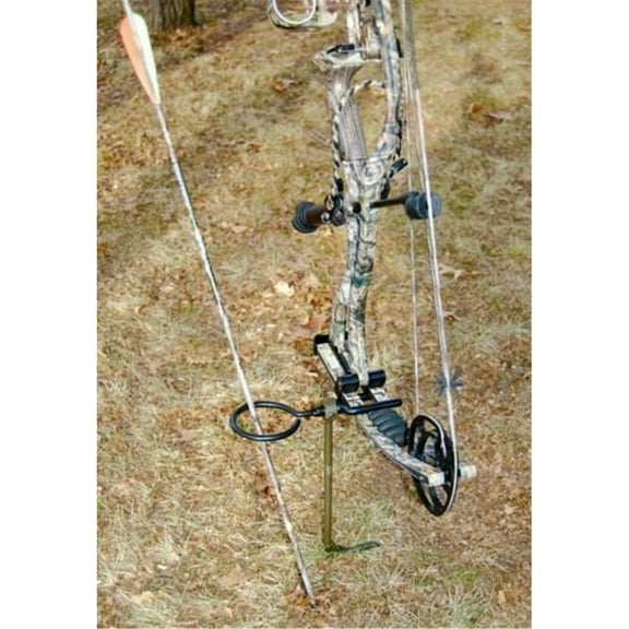 HME Archer's Ground Stake Bow Holder with Arrow Ring Steel Green