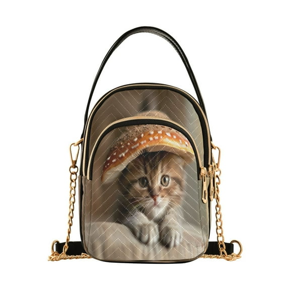ALAZA Chain Crossbody Bags for Women Cute Cat with Mushroom Hat Shoulder Handbag Phone Purse