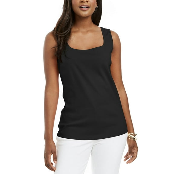 Karen Scott Women's Square-Neck Cotton Tank Top Deep Black Size XXL