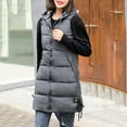 thumbnail image 2 of Long Puffer Vest for Women with Hood, Womens Sleeveless Hooded Puffy Full Zip Jacket Coat Fall Winter Outerwear (L, Gray), 2 of 4