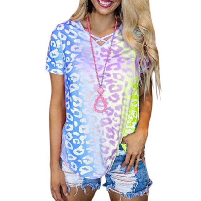 Guardurnaity Camiseta Cuello Manga Corta Chica Top Chica Top Mujer Verano Camiseta Estampada Prendas para la parte del cuerpo azul L