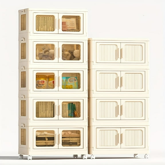 5-Layer Extra Large Foldable Storage Box with Doors, Stackable Container for Clothes Books Home Organization