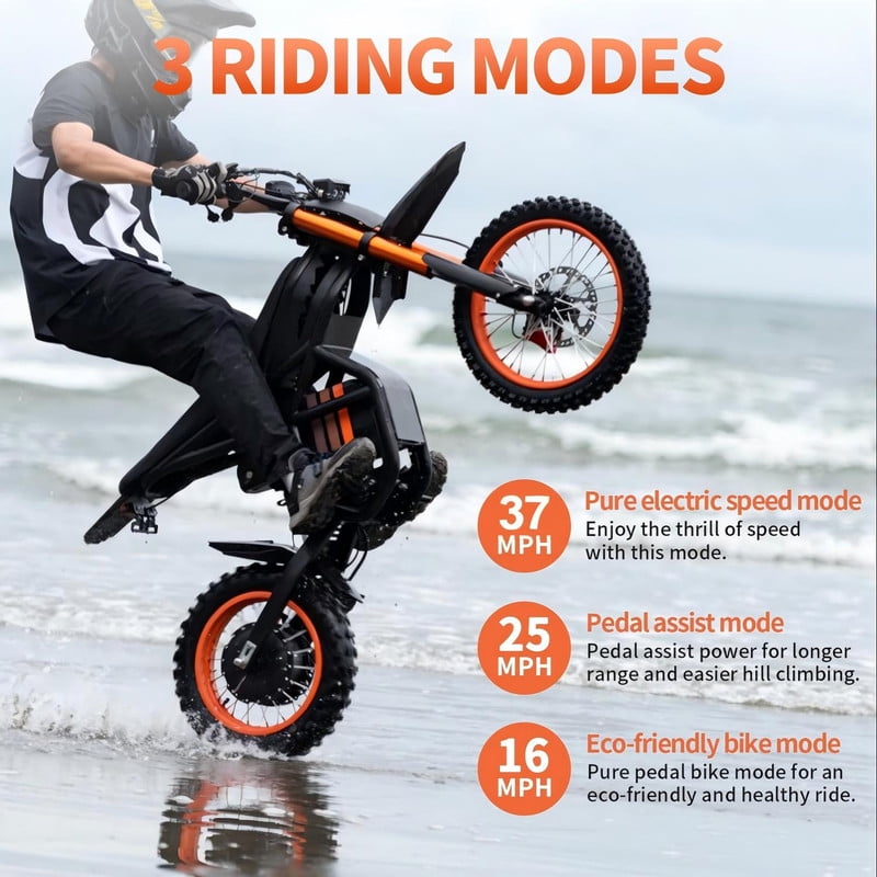 37MPH Riding'times GT54 Electric Dirt Bike for Teens Adults,48V27AH Electric Motorcycle with 14"/12" Fat Tire Ebike,2000W Dual Hydraulic Brakes Mountain Off-Road Ebike UL2849