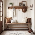 thumbnail image 5 of Finmind 63" Extra Long Solid Wood Entryway Bench, Farmhouse Shoe Storage Bench with Herringbone Design, 5 of 8