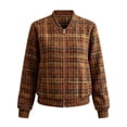 thumbnail image 3 of Xijirk Women Plaid Bomber Jacket Zip Up Long Sleeve Ribbed Trim Outerwear for Spring Fall Casual Daily Street Wear, 3 of 6