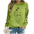 thumbnail image 4 of Sweatshirt for Women Oversized Casual Cute Cat Graphic Printed Long Sleeve Looses Round Neck Pullovers Hoodies 2025 Fall Fashion Outfits Clothes Green-M, 4 of 5