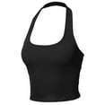 thumbnail image 2 of A2Y Women's Halter Neck Heavy Rib Rayon Spandex Crop Top Black L, 2 of 6