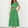 thumbnail image 4 of Women Sexy 2 Piece Outfits Dress One Shoulder Sleeveless Crop Top with Loose Pockets Pleated Skirt Dresses Set, 4 of 7