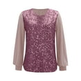 thumbnail image 4 of Wenyuyu Sequin Tops for Women Velvet Long Sleeve Blouses Holiday Party Tops Sparkle Dressy Shirts V Neck Loose Fit Tee Shirts Pink L, 4 of 7