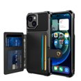 thumbnail image 4 of Versatile Case for iPhone 14 Plus 6.7" 2022, Rugged PC Backplane & Durable PU Leather Card Pocket Kickstand Car Magnetic Suction Tempered Glass Screen Protector Anti-drop Cover, Black, 4 of 8