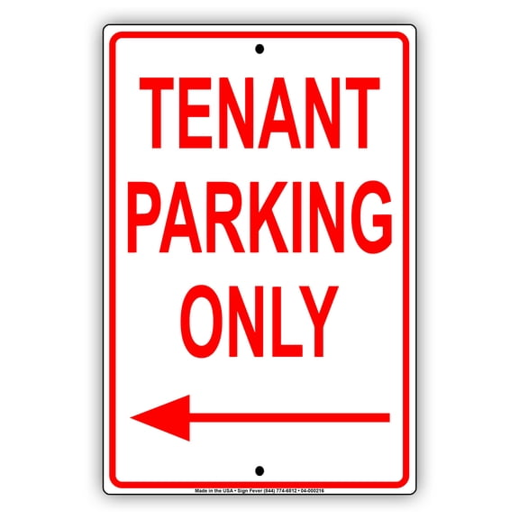 Tenant Parking Only Left Arrow Apartment Home Wall Art Decor Novelty Aluminum Metal Sign 8"x12"