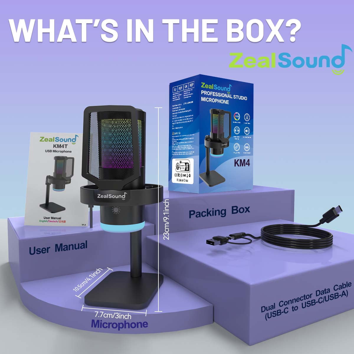 ZealSound Gaming USB Microphone with RGB Light, Noise Cancelling, Echo and Mute Control, Plug & Play Condenser Mic for PC, Streaming, Podcast, and Recording on Mac & Window