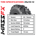 thumbnail image 3 of MASSFX 25x8-12 Front & 25x10-12 Rear Off-Road Tire for All-Terrain (ATV), Utility Task (UTV), & Side-by Side (SXS) Vehicles 25/8-12,25/10-12, 3 of 9