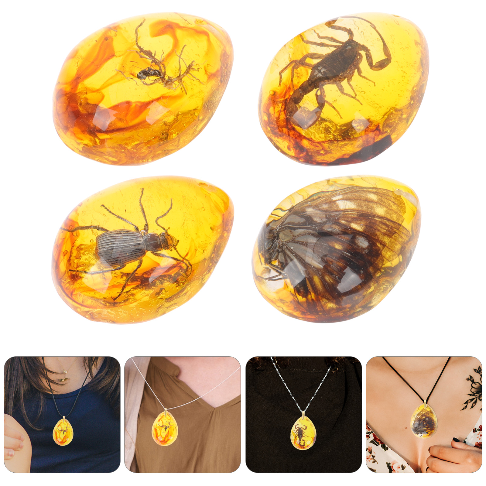 4pcs Insect Specimen Amber Resin Insects Amber Resin Crafts Decorative Bug Amber (Random Style), Women's, Size: 6X4.5CM