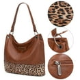 thumbnail image 4 of Wrangler Hobo Bags for Women Vegan Leather Top Handle Shoulder Purses and Handbags, Leopard Brown, 4 of 7