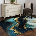 thumbnail image 3 of Abstract Marble Texture 4x6 Area Rugs for Living Room, Teal Gold Black Modern Art Non Slip Floor Mat Washable Low-Profile Indoor Carpet for Bedroom, Dining Room, Bathroom, 3 of 9