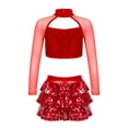 thumbnail image 6 of iiniim Kids Girls Sequin Long Sleeve Ballet Dance Crop Tops with Culottes Set Modern Jazz Latin Ballroom Dancewear Red 6, 6 of 7