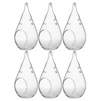 Glass Terrariums Hanging - 7" Teardrop Air Plant Holders - Set of 6 - Clear Votive Candle Holders - Wedding Decor, DIY Mini Garden, Home Office