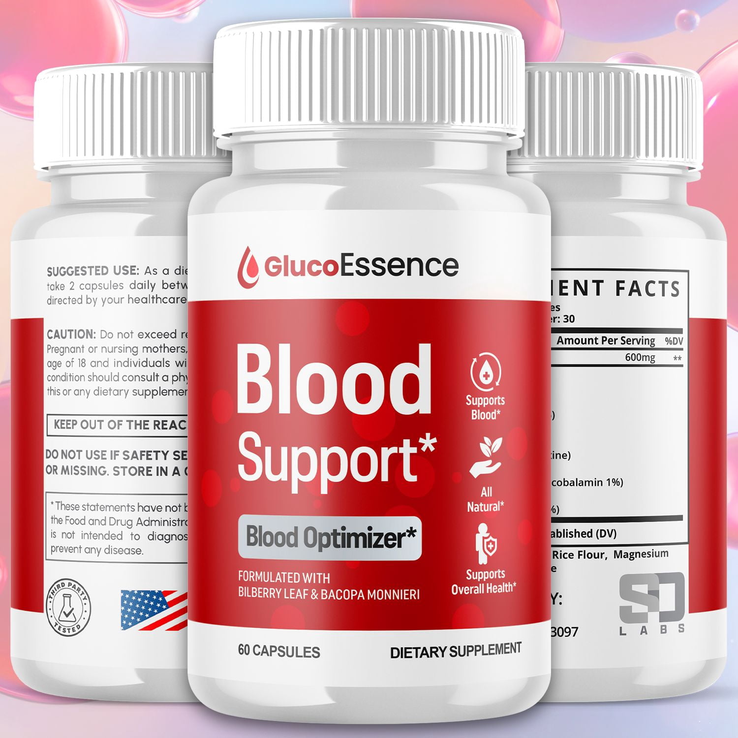 Gluco Essence Blood Balance Support Pills Advanced Formula Vitamin Supplement GlucoEssence 120 Capsules