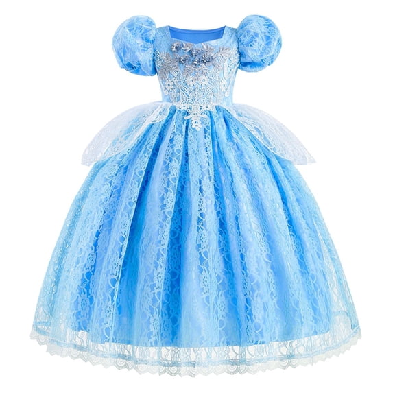 HTQWLP Little Girls Fairy Tale Princess Dress, Toddler Princess Cosplay Outfits for Girls, Brithday Christmas Halloween Party Pop Performance Costumes Dress up Clothes, Blue/120