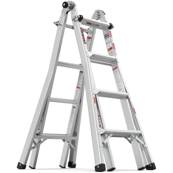 SYNYLIIFE 17FT Aluminum Multi-Position Foldable Ladder, A Frame 4 Step Extension Ladder with Wide Anti-Slip Steps & Secure Hinge Locks for Home Indoor Outdoor, 250 lbs Weight Rating Folding Ladders