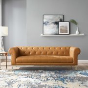 Contemporary Modern Urban Designer Living Room Lounge Club Lobby Sofa, Leather, Tan Brown