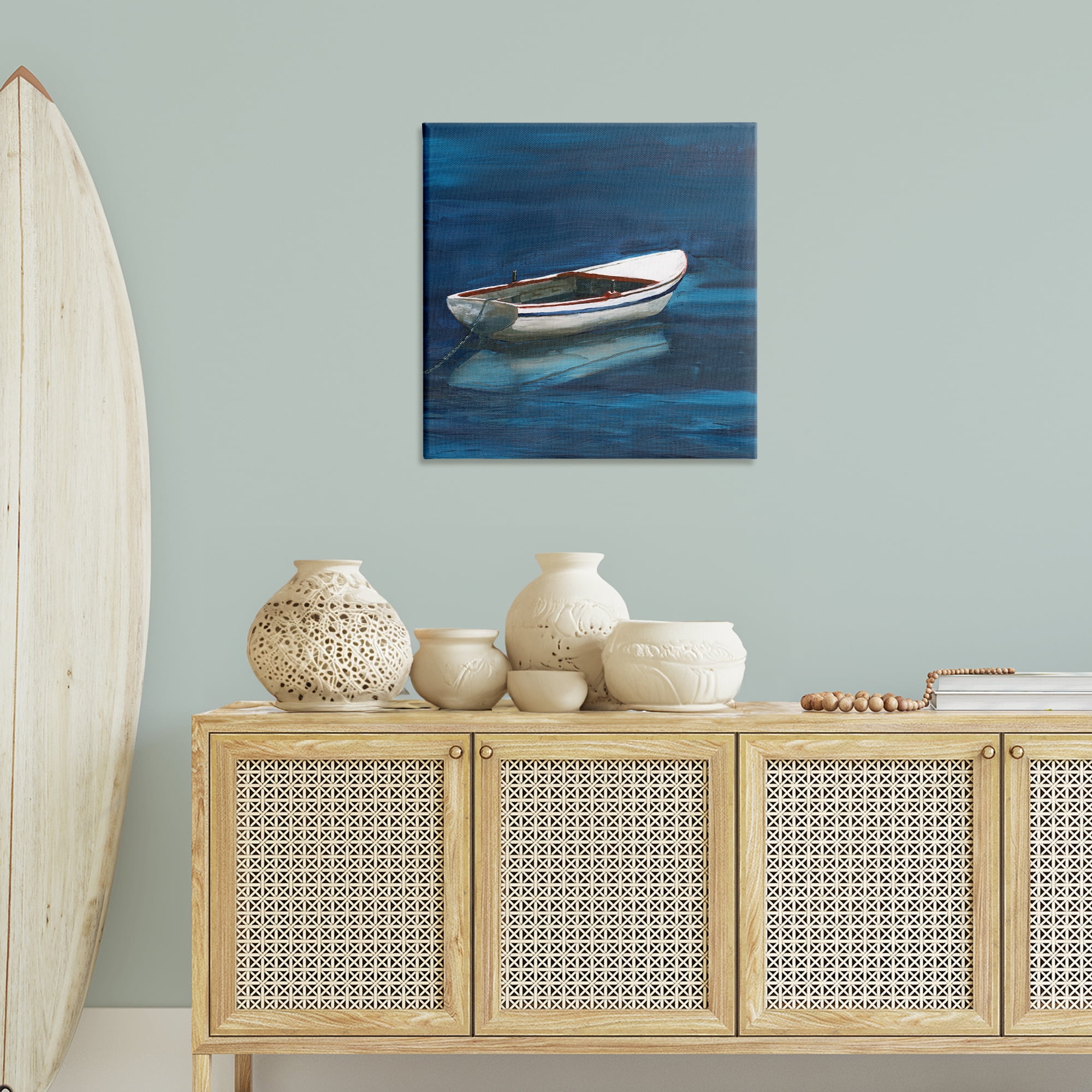 Stupell Industries Calm Floating Boat Transportation Painting Wrapped Canvas Art Print Wall Art, 30 x 30